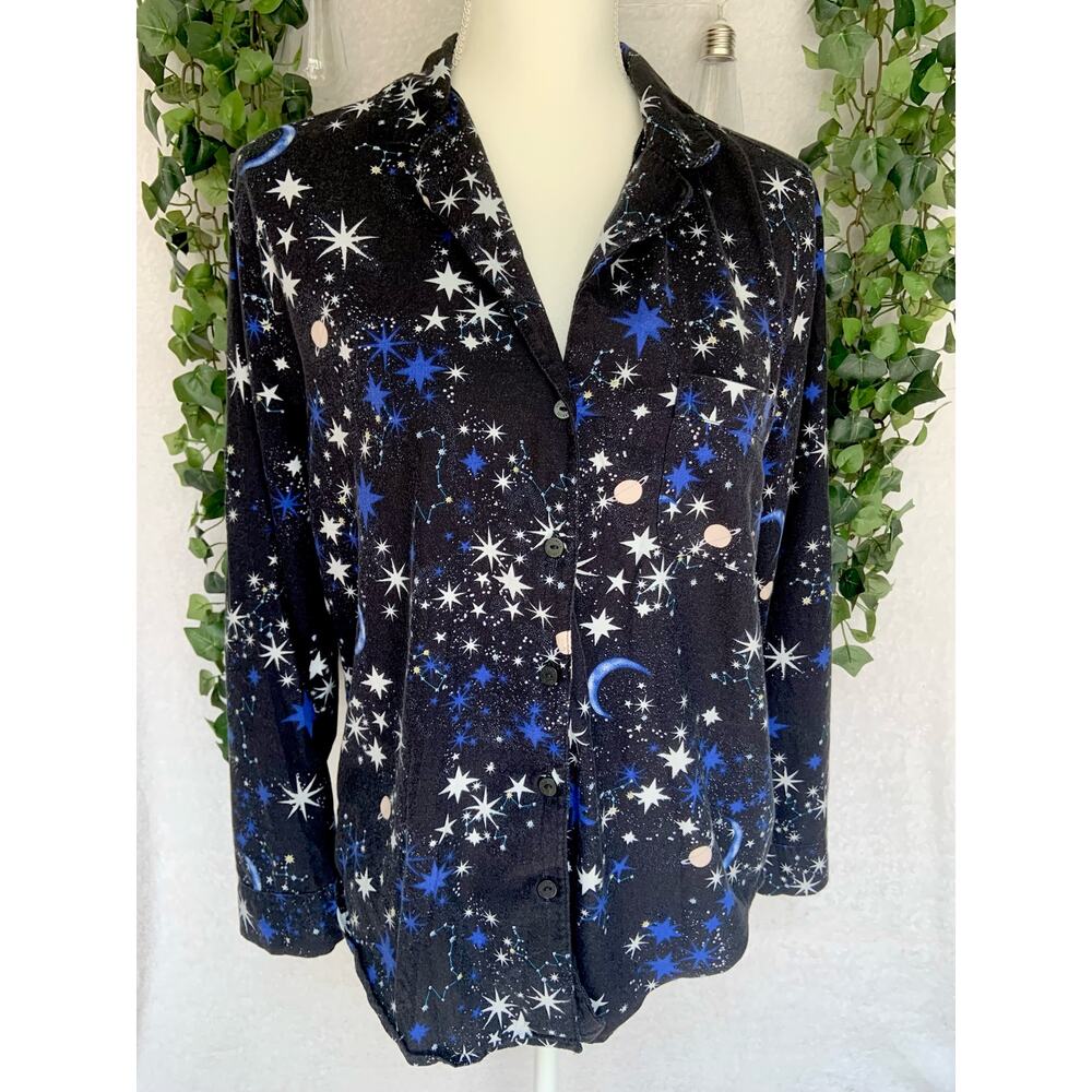 Victoria's Secret Black Blue White Stars Moon Button Up Pajama Long Sleeve SZ S - Picture 6 of 9